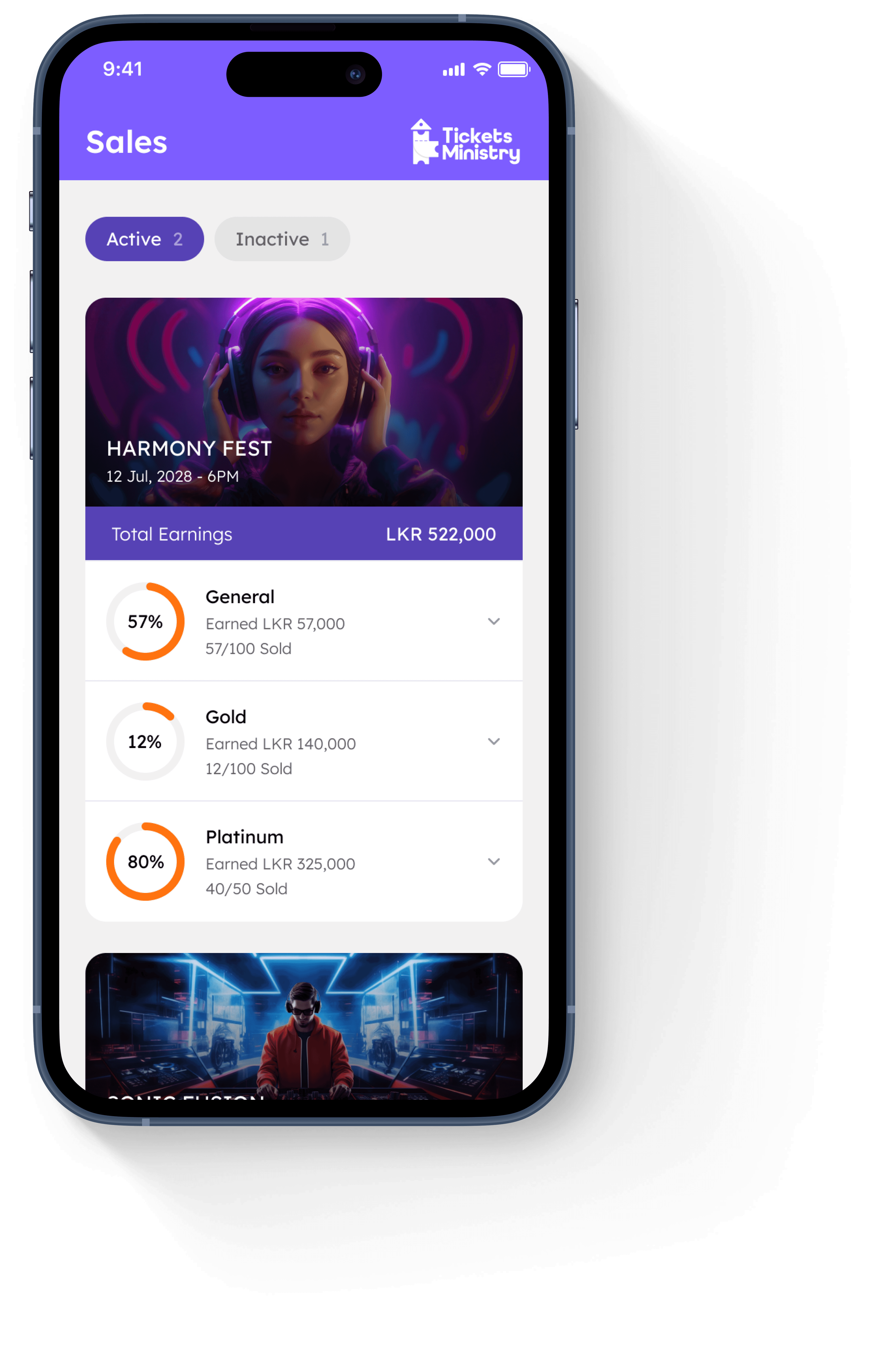 Live earnings across every ticket package.